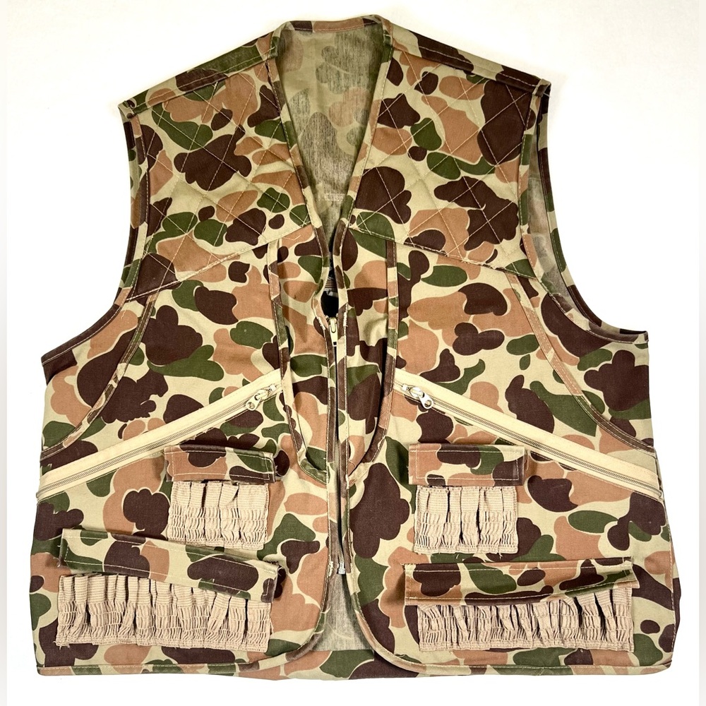GAMEHIDE Vintage Duck Hunting Camo Vest M Full Zip Canvas Shell Pockets 90s Y2K